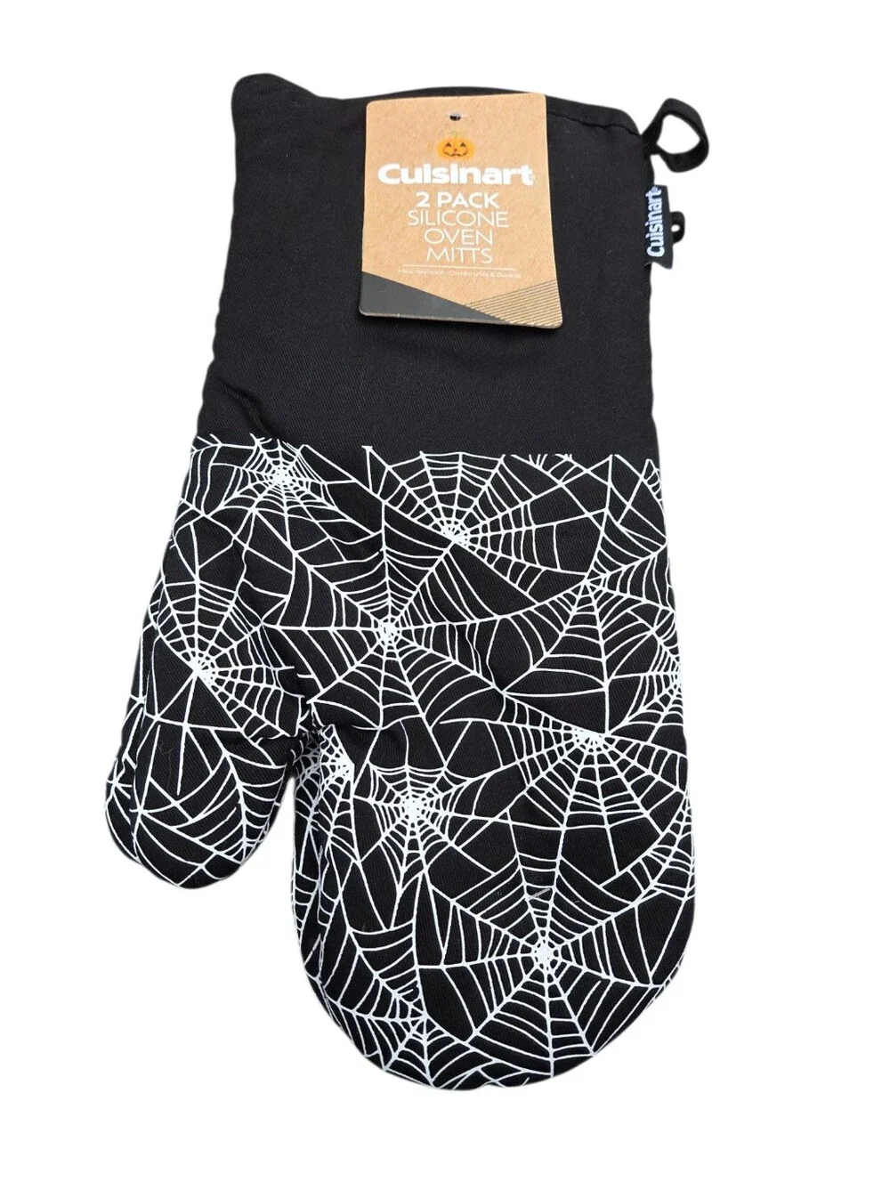 Cuisinart Black and White Spiderweb Silicone Oven Mitts - 2 Pack Halloween
